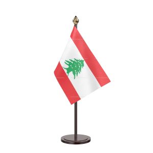 Lebanon Table Flag With Black Acrylic Base And Gold Top