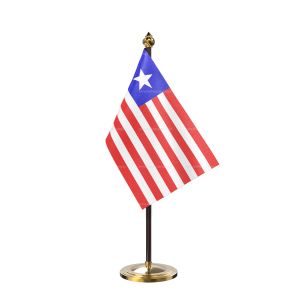 Liberia Table Flag With Golden Base And Plastic pole
