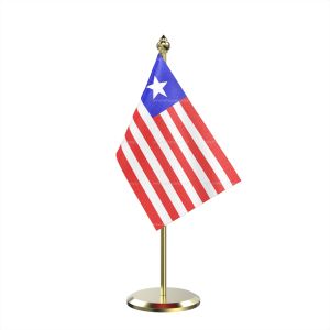 Single Leberia Table Flag With Brass Base And Brass Pole