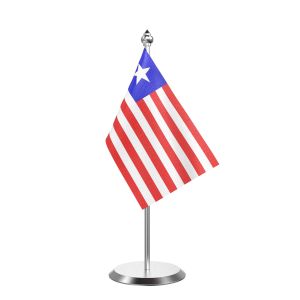 Single Leberia Table Flag with Stainless Steel Base and Pole with 15" pole
