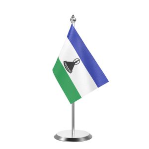 Single Lesothos Table Flag with Stainless Steel Base and Pole with 15" pole