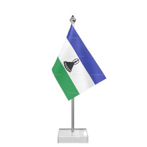 Lesothos Table Flag With Stainless Steel Pole And Transparent Acrylic Base Silver Top