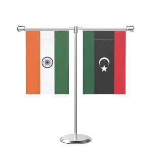 Libya T Shaped Table Flag with Stainless Steel Base and Pole