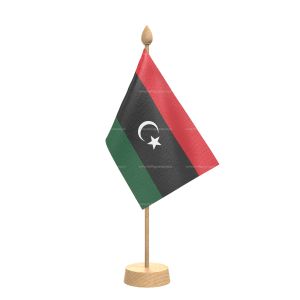 Libya Table Flag With Wooden Base and 15" Wooden Pole
