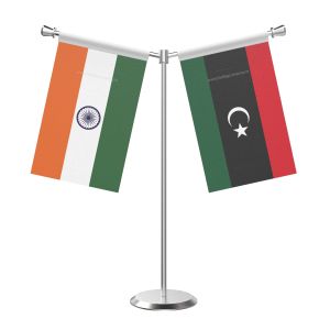 Y Shaped Libya Table Flag With Stainless Steel Base And Pole