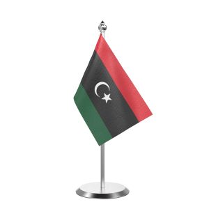 Single Libya Table Flag with Stainless Steel Base and Pole with 15" pole