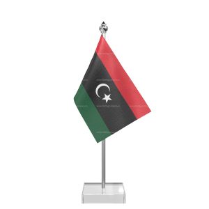 Libya Table Flag With Stainless Steel Pole And Transparent Acrylic Base Silver Top