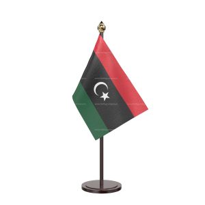 Libya Table Flag With Black Acrylic Base And Gold Top