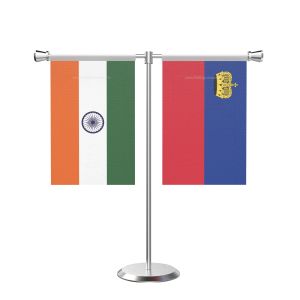 Liechtenstein T Shaped Table Flag with Stainless Steel Base and Pole