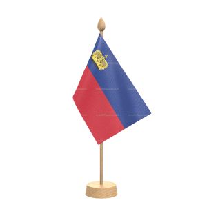 Liechtenstein Table Flag With Wooden Base and 15" Wooden Pole