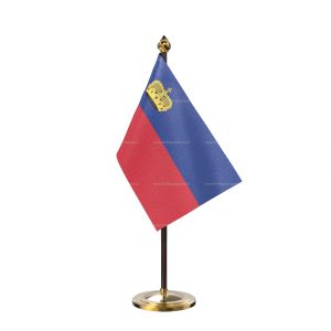 Liechtenstein Table Flag With Golden Base And Plastic pole