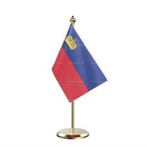 Single Liechtenstein Table Flag With Brass Base And Brass Pole