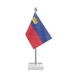 Liechtenstein Table Flag With Stainless Steel Pole And Transparent Acrylic Base Silver Top