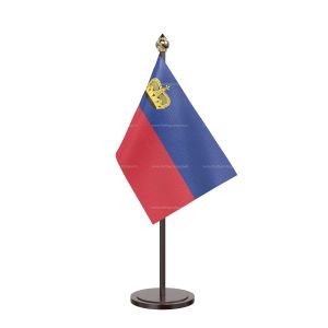 Liechtenstein Table Flag With Black Acrylic Base And Gold Top