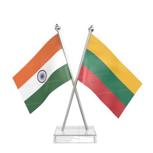 Lithuania Table Flag With Stainless Steel pole and transparent acrylic base silver top