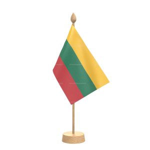 Lithuania Table Flag With Wooden Base and 15" Wooden Pole