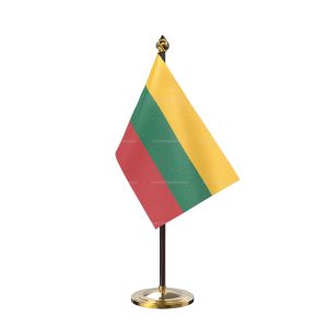 Lithuania Table Flag With Golden Base And Plastic pole