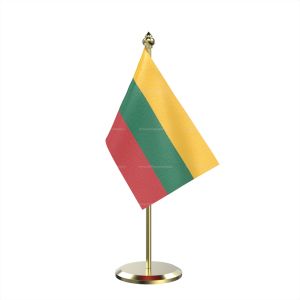 Single Lithuania Table Flag With Brass Base And Brass Pole