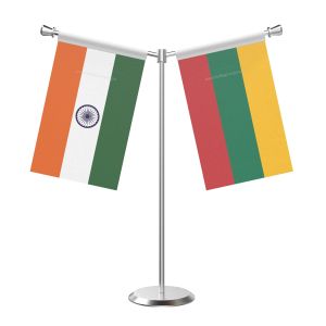 Y Shaped Lithuania Table Flag With Stainless Steel Base And Pole