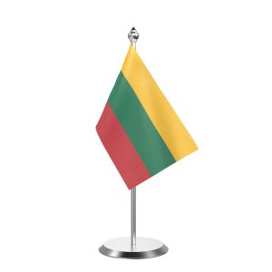 Single Lithuania Table Flag with Stainless Steel Base and Pole with 15" pole