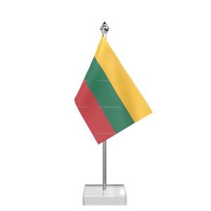 Lithuania Table Flag With Stainless Steel Pole And Transparent Acrylic Base Silver Top