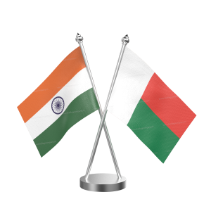 Madagascar Table Flag With Stainless Steel Base and Pole