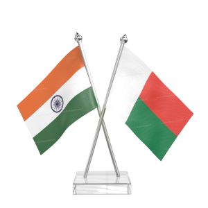 Madagascar Table Flag With Stainless Steel pole and transparent acrylic base silver top