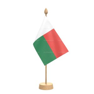 Madagascar Table Flag With Wooden Base and 15" Wooden Pole