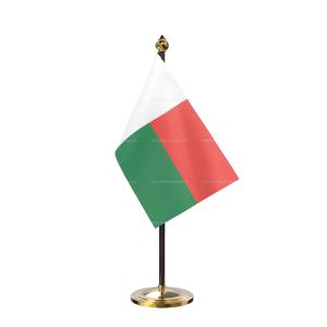 Madagascar Table Flag With Golden Base And Plastic pole