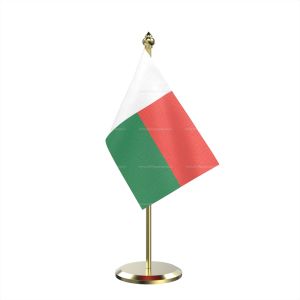 Single Madagascar Table Flag With Brass Base And Brass Pole