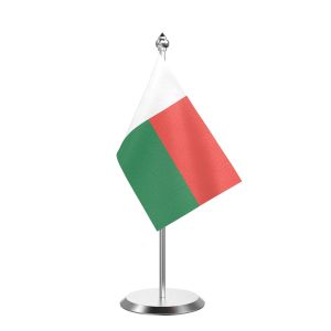 Single Madagascar Table Flag with Stainless Steel Base and Pole with 15" pole