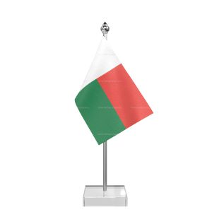 Madagascar Table Flag With Stainless Steel Pole And Transparent Acrylic Base Silver Top
