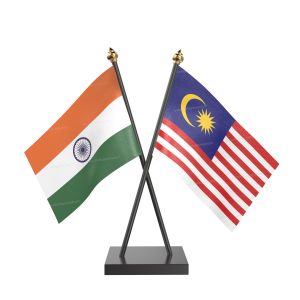 Malaysia Table Flag With Black Acrylic Base And Gold Top