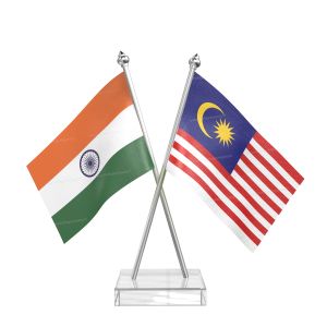 Malaysia Table Flag With Stainless Steel pole and transparent acrylic base silver top