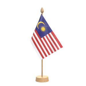 Malaysia Table Flag With Wooden Base and 15" Wooden Pole