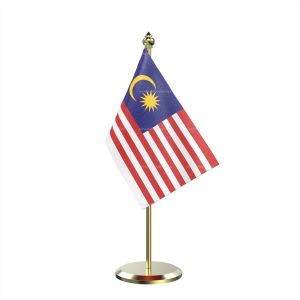 Single Malaysia Table Flag With Brass Base And Brass Pole