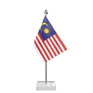 Malaysia Table Flag With Stainless Steel Pole And Transparent Acrylic Base Silver Top