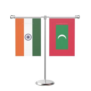 Maldives T Shaped Table Flag with Stainless Steel Base and Pole