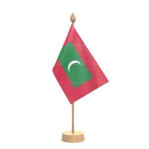 Maldives Table Flag With Wooden Base and 15" Wooden Pole