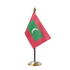 Maldives Table Flag With Golden Base And Plastic pole
