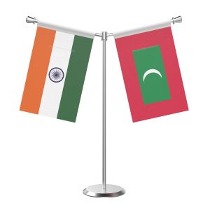 Y Shaped Maldives Table Flag With Stainless Steel Base And Pole