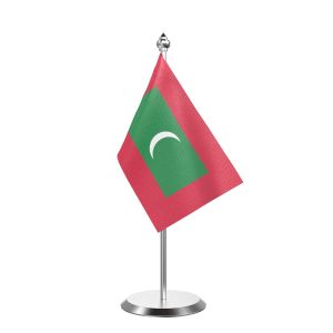 Single Maldives Table Flag with Stainless Steel Base and Pole with 15" pole