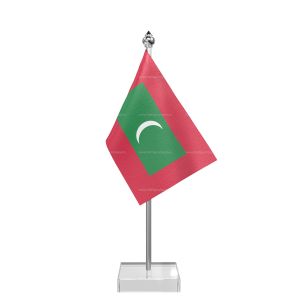 Maldives Table Flag With Stainless Steel Pole And Transparent Acrylic Base Silver Top