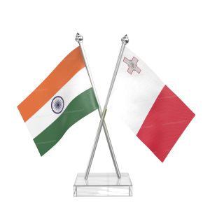 Malta Table Flag With Stainless Steel pole and transparent acrylic base silver top