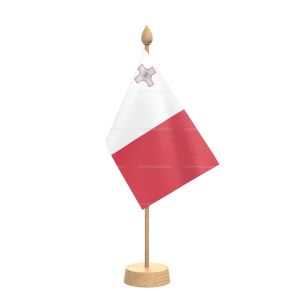 Malta Table Flag With Wooden Base and 15" Wooden Pole