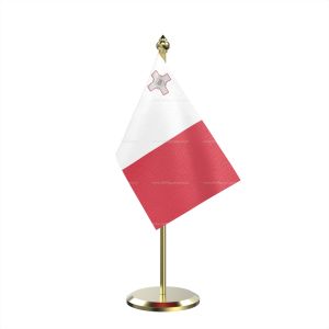 Single Malta Table Flag With Brass Base And Brass Pole