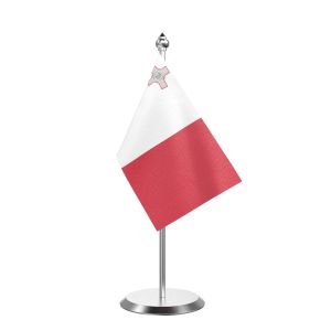 Malta  Table Flag With Stainless Steel Base And Pole