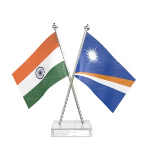 Marshall islands Table Flag With Stainless Steel pole and transparent acrylic base silver top