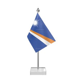 Marshall Islands Table Flag With Stainless Steel Pole And Transparent Acrylic Base Silver Top