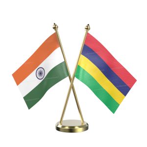 Mauritius Table Flag With Brass Base And Brass Pole